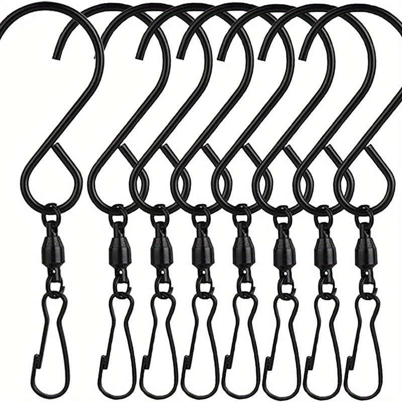 TEMU 8 Packs Swivel Wind Chime Hooks S-type Stainless Steel Swivel Bearing Hooks For Hanging Wind Chimes, Bird Feeder, Supplies (black)