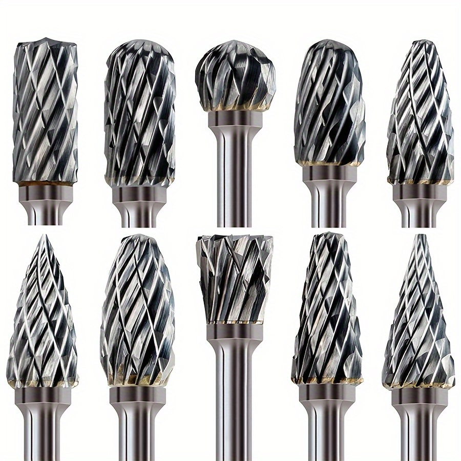 

10pcs Premium Carbide Rotary Burrs Set - , High Efficiency - For Sharpening, Grinding, Deburring With Power Tools