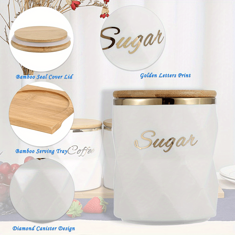 

3 Pcs Ceramic Canisters Set For Sugar Coffee Tea, Luxurious Storage Containers Sets With Lids Decorative Storage Pots White Ceramic Storage Jar For Kitchen Counter Dining Room