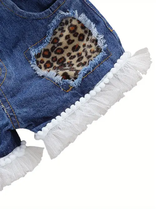 baby girlacute s summer outfit sets sleeveless leopard print denim top leopard print denim shorts