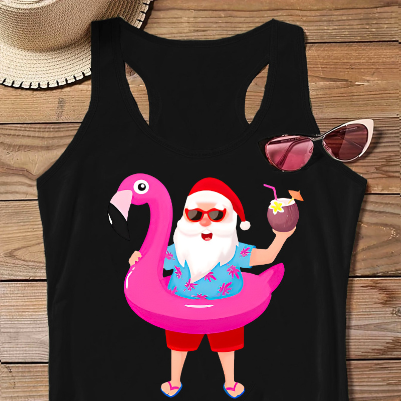 

Plus Size Christmas Santa Claus Print Tank Top, Casual Sleeveless Crew Neck Tank Top, Women's Plus Size Clothing