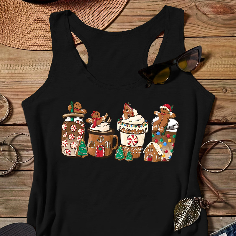 

Christmas Gingerbread Drink Women's Large Size Casual Print Narrow Shoulder Top