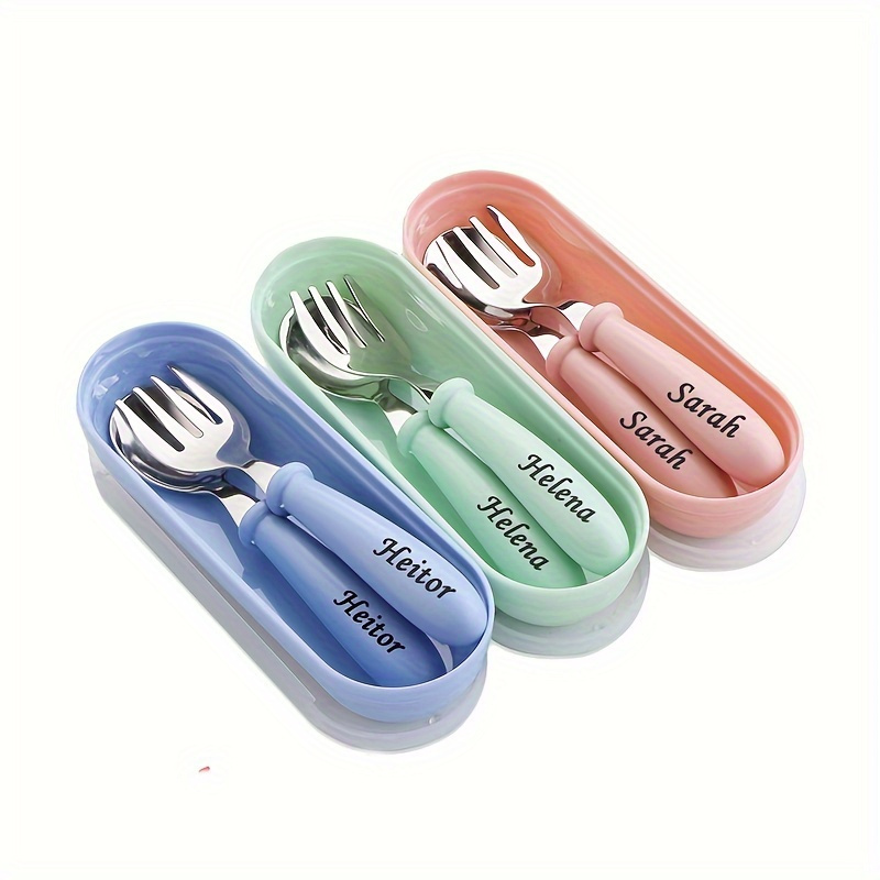 

1set, Adorable Personalized Tableware Set, Stainless Steel Spoon And Fork With Stylish Storage Box, Durable And Customizable Gift, Kitchen Supplies