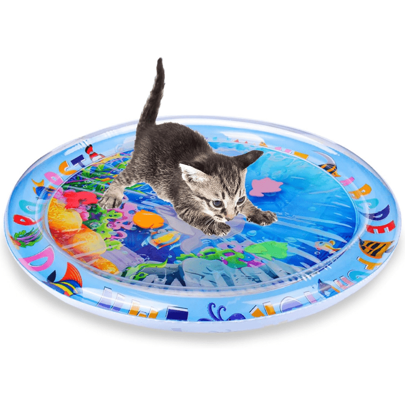 

Interactive Cat Water Play Mat - Durable, Non-slip Rubber With Animal Prints For Indoor Cats - Perfect For Summer Cooling & Self-play, 39.3x39.3 Inches Mats For Cats Water Cat Water Toy