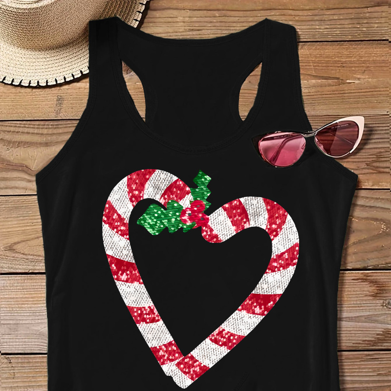 

Plus Size Christmas Heart Print Tank Top, Casual Sleeveless Crew Neck Tank Top, Women's Plus Size Clothing