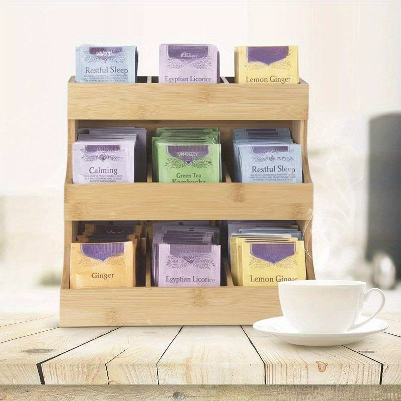 Organiseur à Thé En Bambou – 9 Compartiments, 26x17x24 Cm, Rangement Vertical Pour Sachets De Thé, Café, Sucre