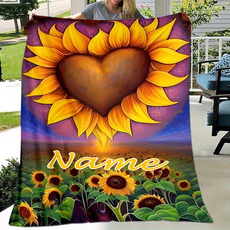 

Personalized Sunflower Name Blanket - Soft, Flannel Throw For , Camping & Travel - Perfect Gift For Family &