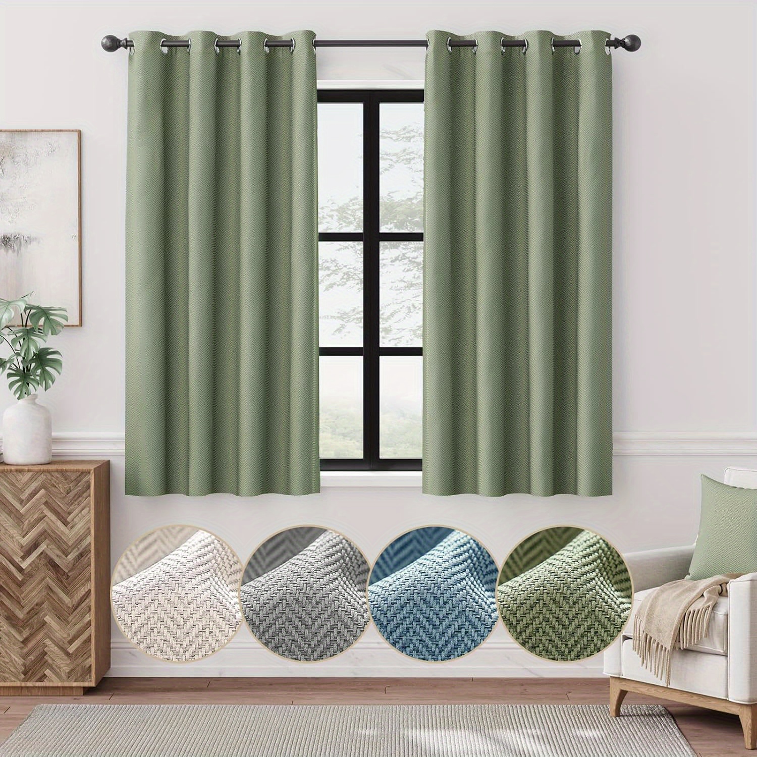 

Jinchan Textured Curtains For Living Room, Green Curtains For Bedroom, Modern Room Darkening Drapes, Thermal Insulated Window Treatments, Grommet Panels