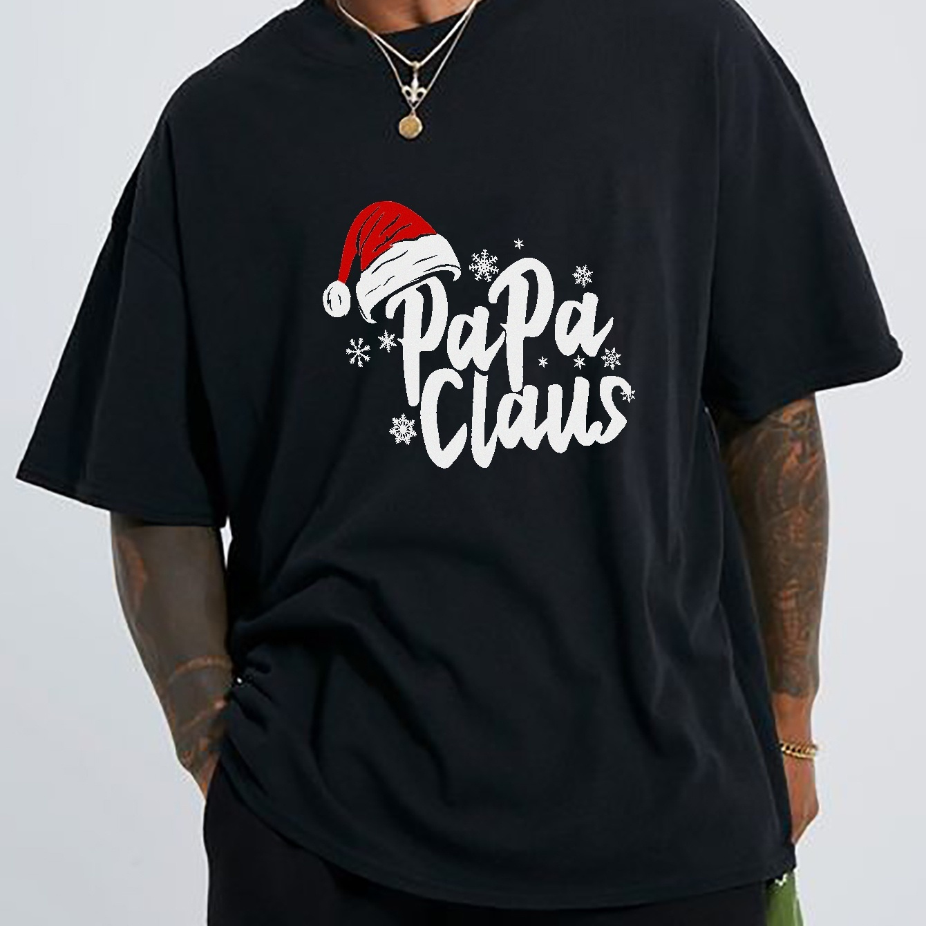 

Christmas Papa Claus Graphic Print, Men's Short Sleeve T-shirt For Sports/ Outdoor/ Workout, Summer Causal Fashion Oversized Tees Tops For Big & Tall Males, Men's Clothing, Plus Size