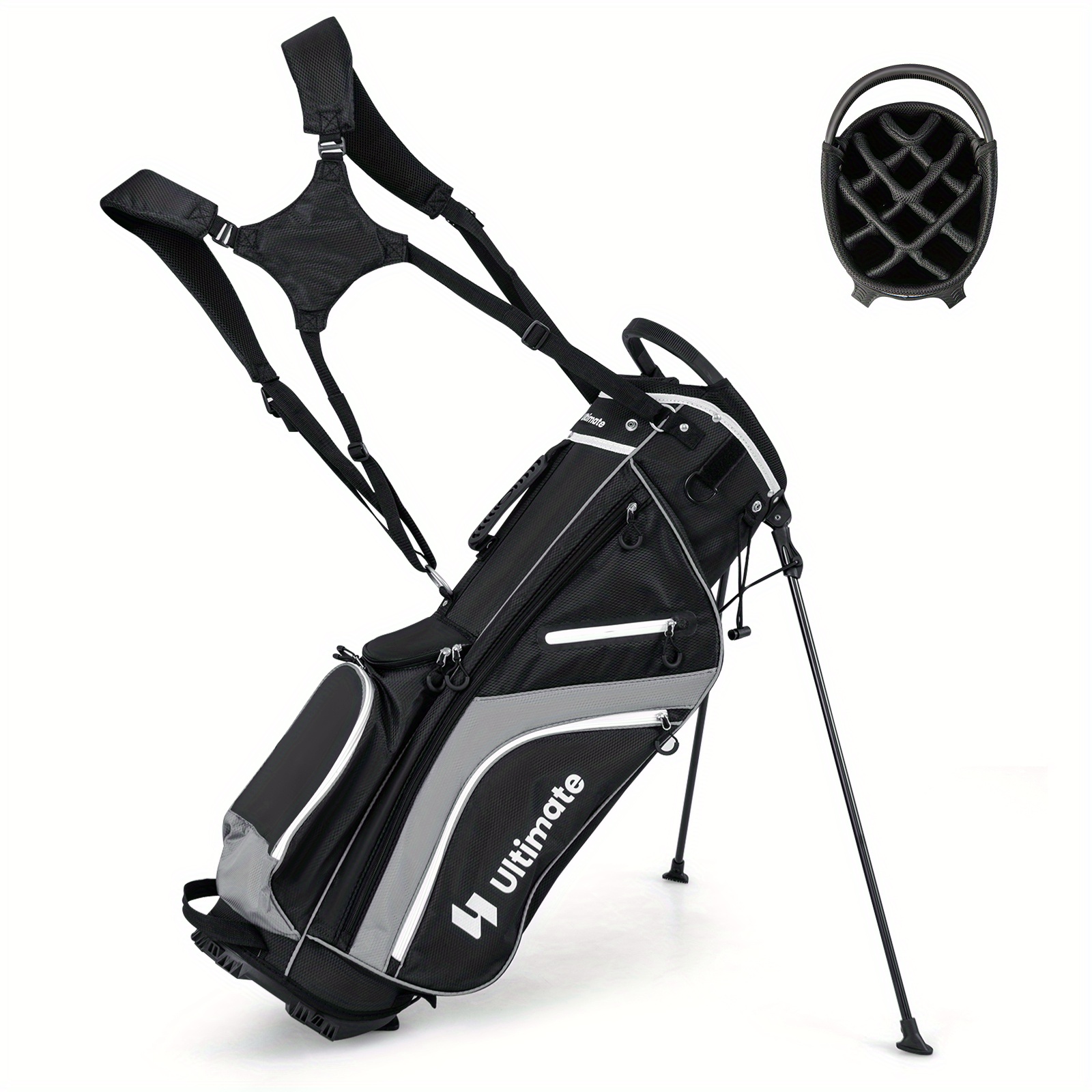 

Gymax Lightweight Golf Stand Bag W/14 Way Top Dividers 6 Pockets Cooler Bag Rain Hood