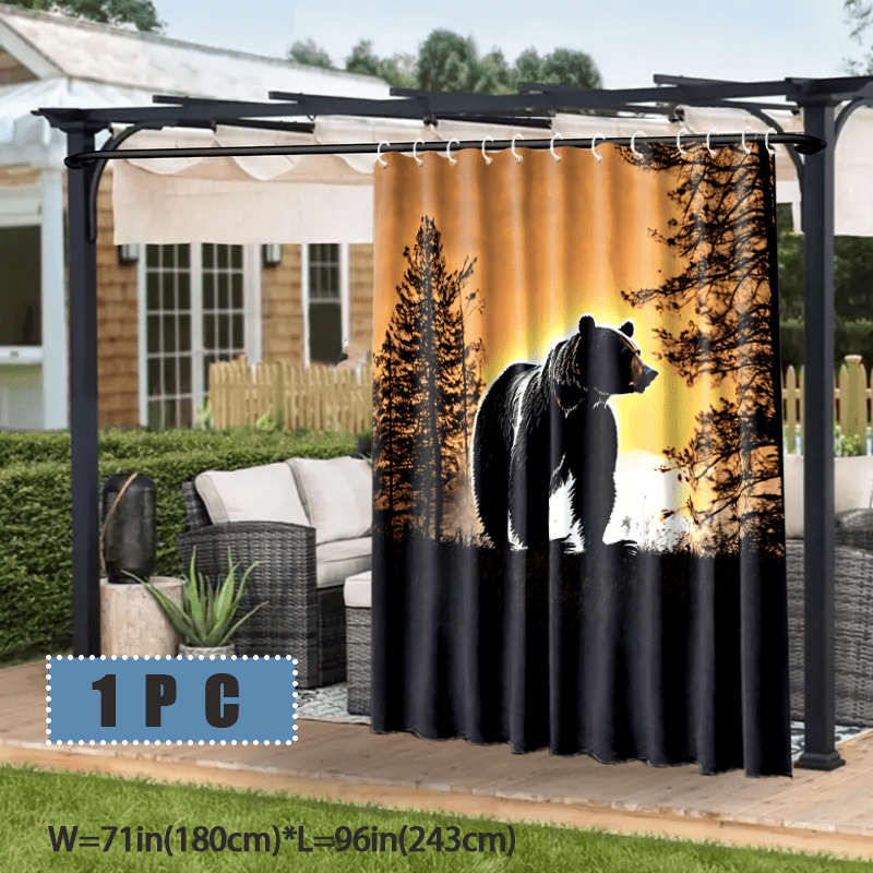 

Water-resistant Polyester Black Bear Silhouette Blackout Curtains For Patio, Garden, Porch - Non-woven Sun Protection Drapes With Hooks, Machine Washable, - 1pc & 2pc Options