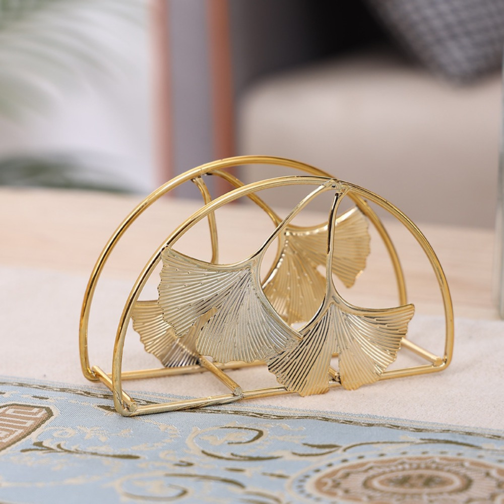 

Elegant Golden Ginkgo Leaf Napkin Holder - 4.5" X 2.75" Iron Tabletop Dispenser For Home & Kitchen Decor