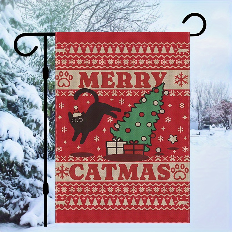 

Festive Christmas Black Cat Garden Flag - 18in X 12in/30cm - Double Sided - Resistant To Weathering - No Flagpole Included