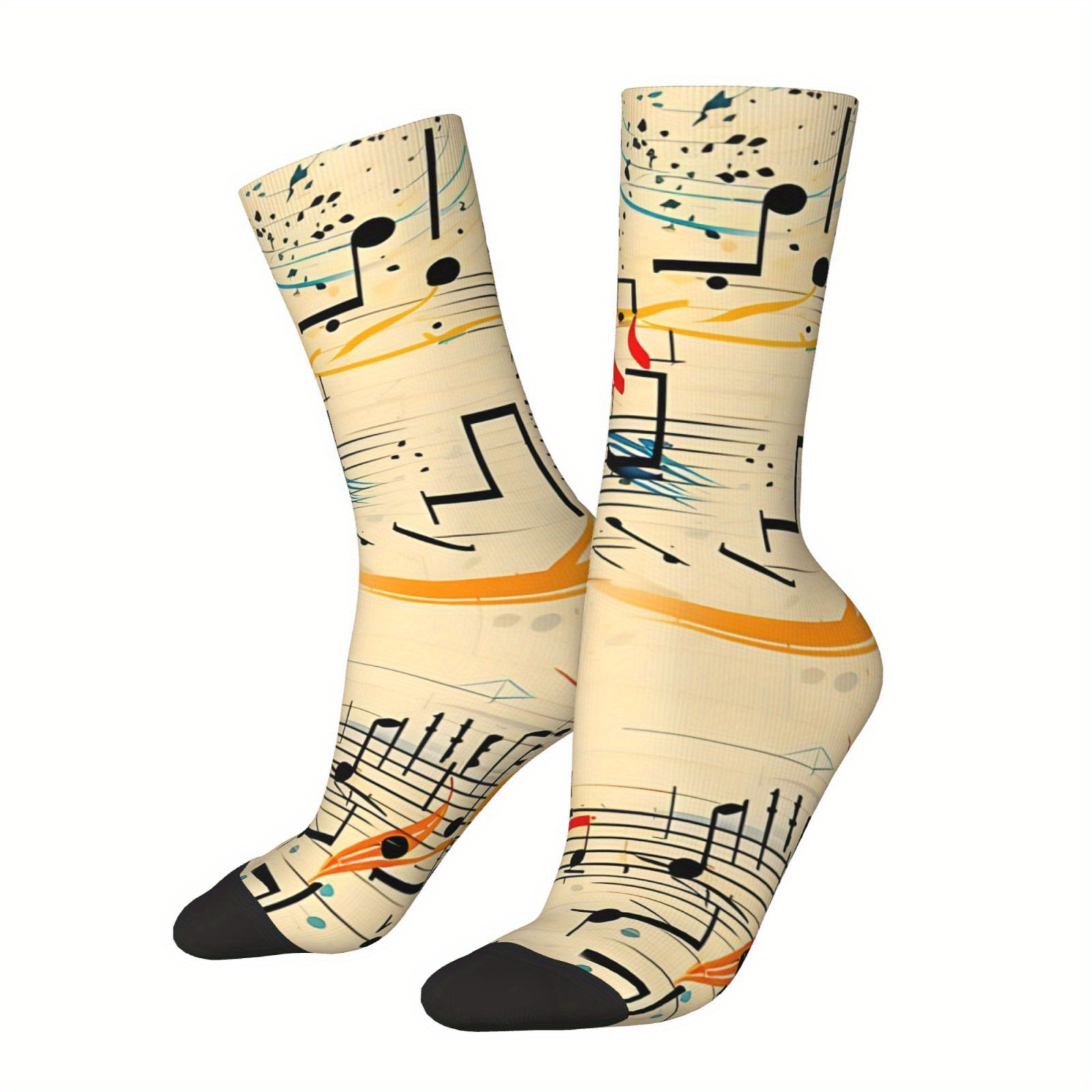 

Music Note Pattern 1 Pair Men's Mid-calf Crew Socks, Breathable Comfy Casual Socks Versatile Fashion Sports Socks For Spring Summer