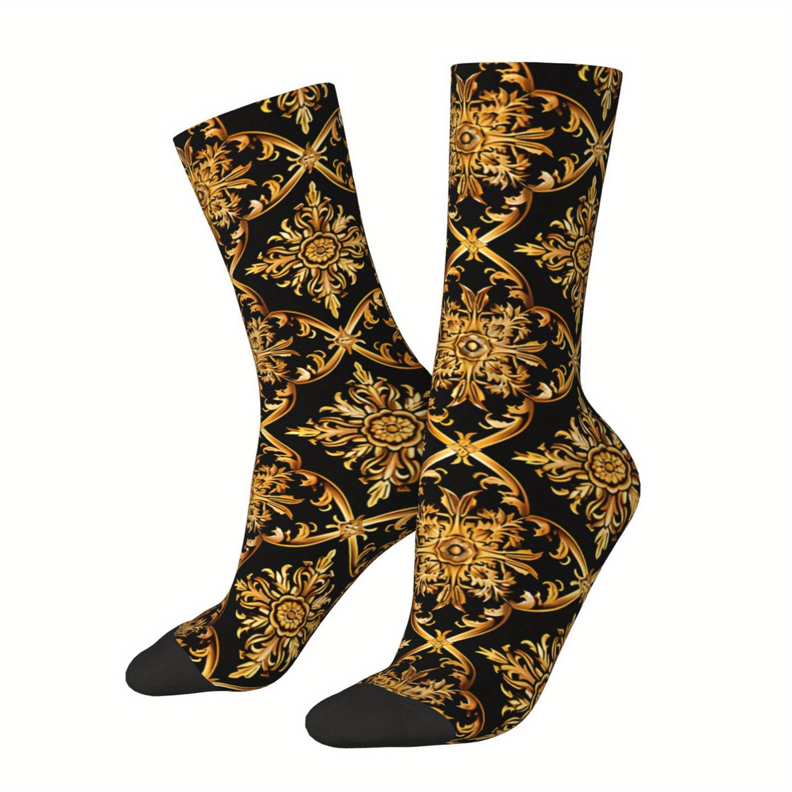 

Elegant Gold-red Patterned Men's Mid-calf Socks - Hip Hop, , Or - Knit With Polyester And Elastane For And Durability - Hand Wash Or