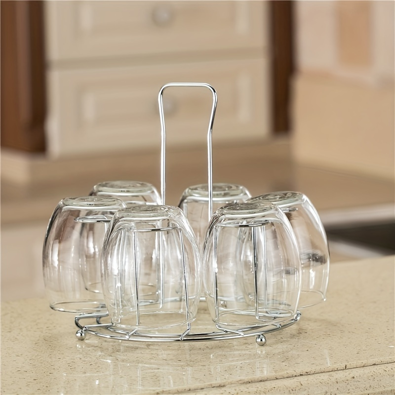 stainless steel stemware rack 1pc elegant metal glass cup holder kitchen countertop drainer mug storage organizer stand details 4