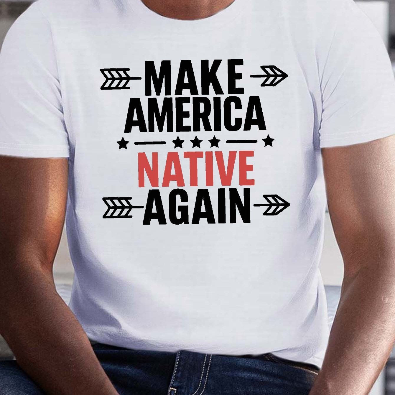 

1 Pc, 100% Cotton T-shirt, Plus Size Men's Summer T-shirt, Make America Native Again Graphic Print Short Sleeve Tees Trend Casual Tops For Daily Life, Big & Tall Guys