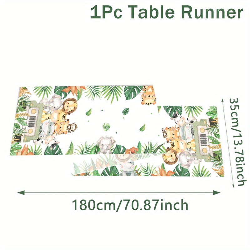 E-shop Dschungel-Tischflagge im Tierstil aus Polyester, 180 * 35 cm Tischläufer, Tischdecken, für Zoo-Geburtstagsparty-Zubehör. Babyparty-Dekoration,