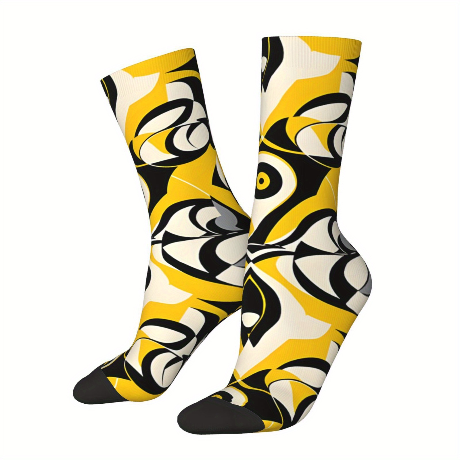 

1 Pair Of Men's Novelty Cartoon Pattern Crew Socks, Breathable Comfy Casual Socks For Men's Outdoor Wearing All Wearing