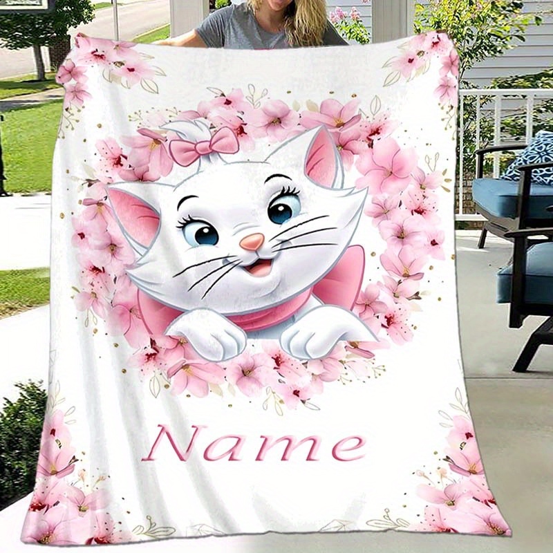 

Personalized Cat & Flower Custom Name Blanket - Soft, Warm, And Cozy For All Seasons - Perfect Gift For Family, Friends, And Loved Ones - Ideal For Naps, Camping, And Travel