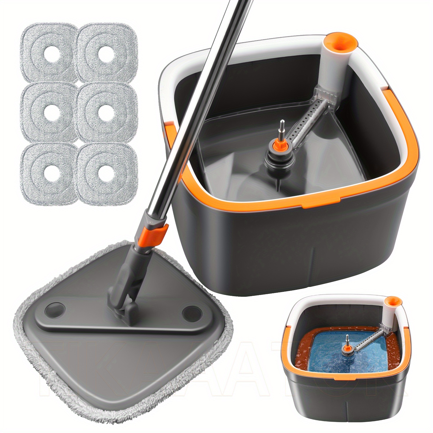 

Spin Mop And , Includes Square Spin Mop, Dual Compartment Mop Bucket And 2/ 6 Machine Washable Mop Pads