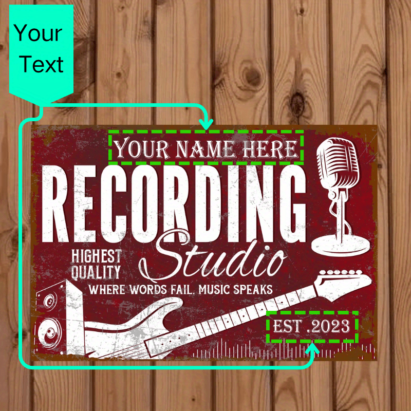 

Personalized Vintage Recording Studio Metal Sign - Custom Room Decor, 8x12 Inch Aluminum