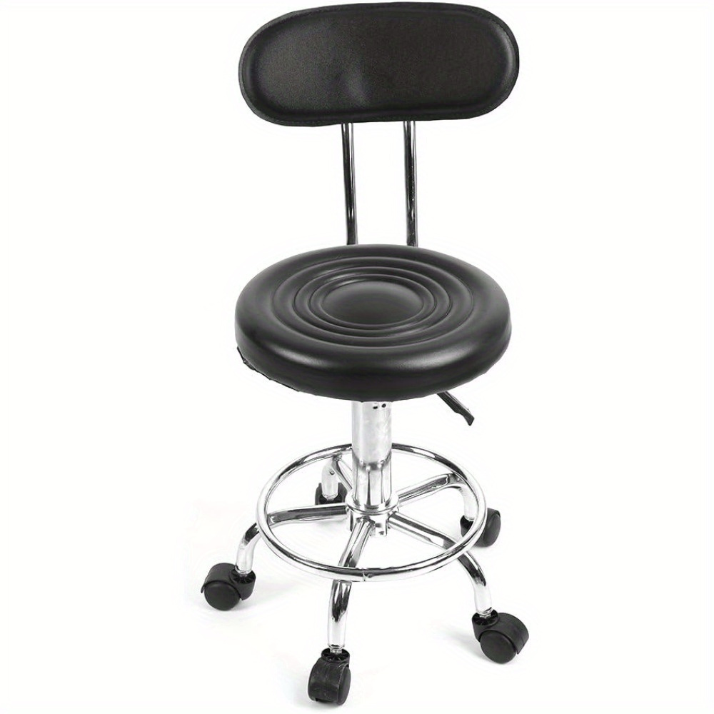 

Salon Stool With Backrest, Pu Leather Round Rolling Stool On Wheels, Adjustable Salon Hairdressing Styling Chair, Black Tattoo Massage Hydraulic Salon Stool