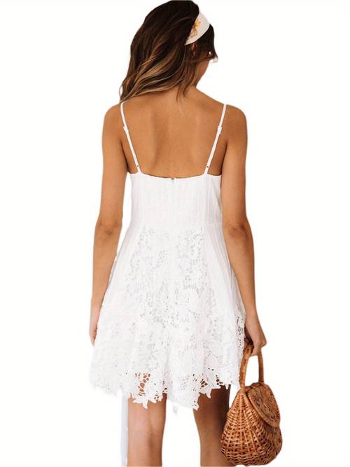 women sling dresses spaghetti straps v neck lace solid summer mini dress