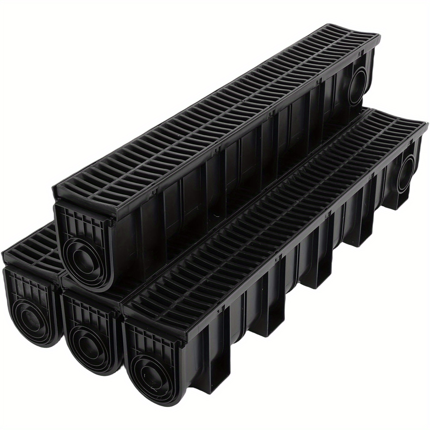 

Trench Drain System, Channel Drain With Plastic Grate, 5.9x7.5-inch Hdpe Drainage Trench, Black And Garden Drain, 4x39 Trench Drain Grate, With 4 End Caps-4 Pack