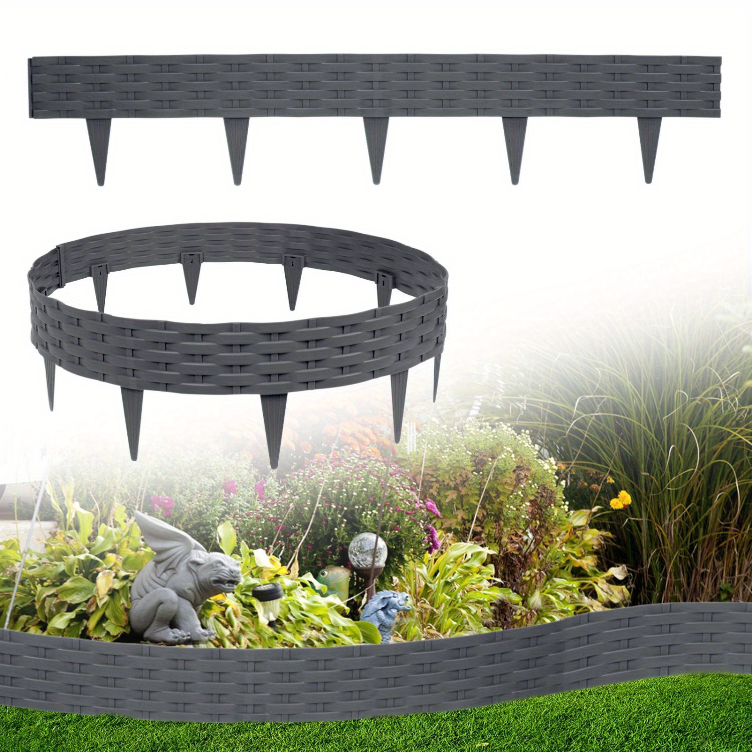 

10m Rattan Lawn Edging Plastic Bed Edging With 10 Á Cm, Rattan-look Design Bed Edging Bendable Mowing Bed Edging Flexible For Garden