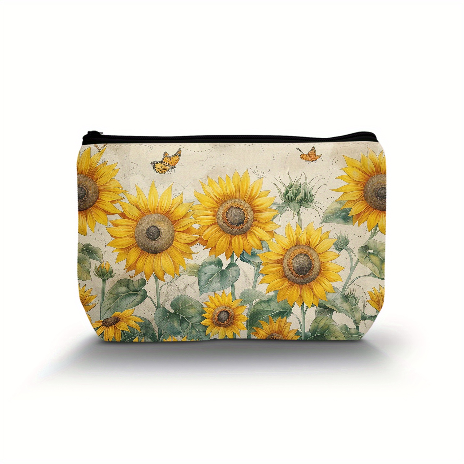 

1pc, Sunflowers Print Makeup Bag, Zipper Lightweight Makeup Pouch, Versatile Cosmetic Bag, Best Gift For Bridesmaid Teachers Friends, Travel Toiletry Makeup Organizer Zipper Pouch