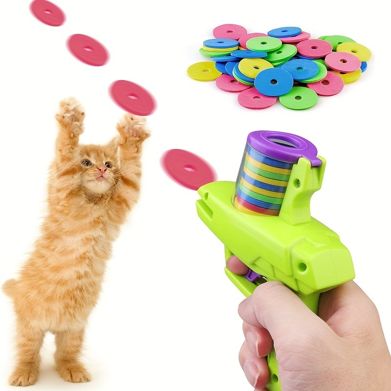 

Interactive Cat Toy Launcher With Foam Discs Set - Manual Launching For Pet Playtime & Exercise, Durable Plastic, Battery-free Operation - Multi-colored Disks For Party Games & Fun Activities