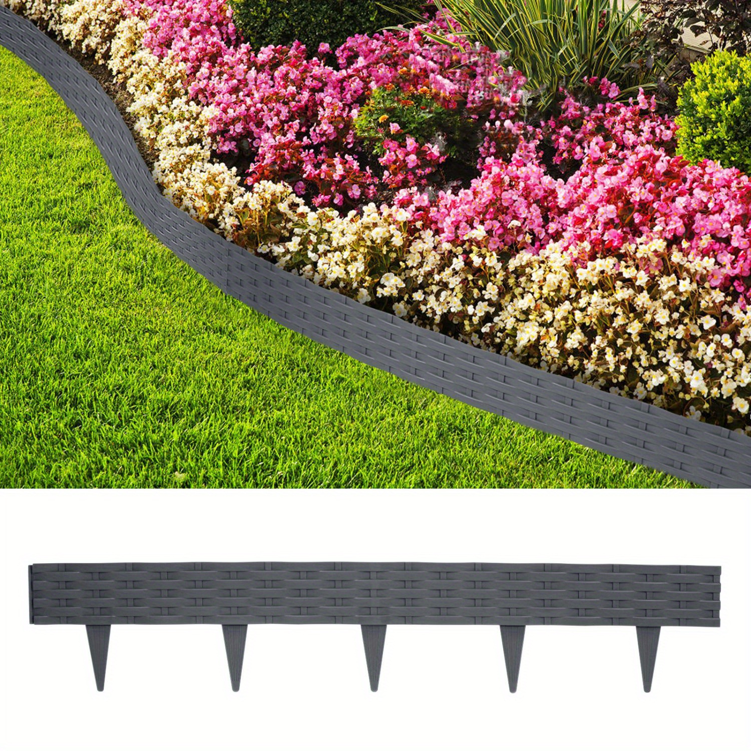 

5m Rattan Lawn Edging Plastic Bed Edging With 5 Á Cm, Rattan-look Design Bed Edging Bendable Mowing Bed Edging Flexible For Garden