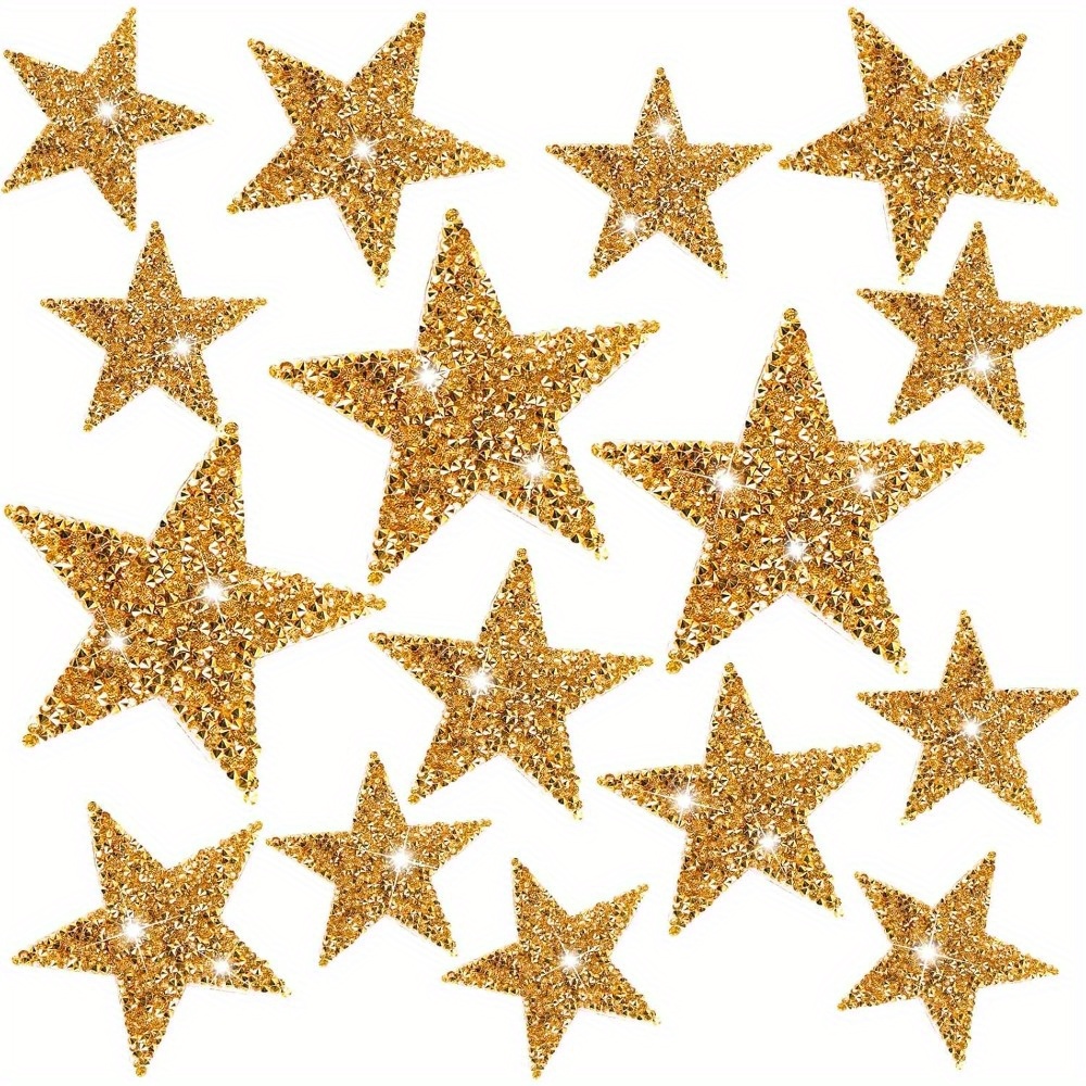 

Glittery Golden Star Iron-on Patches - 24 Piece Set, Five-pointed Star Embroidery Appliques For Diy Clothing, Jeans, Bags, Hats - Versatile Stick-on & Sew-on Decorative Patches