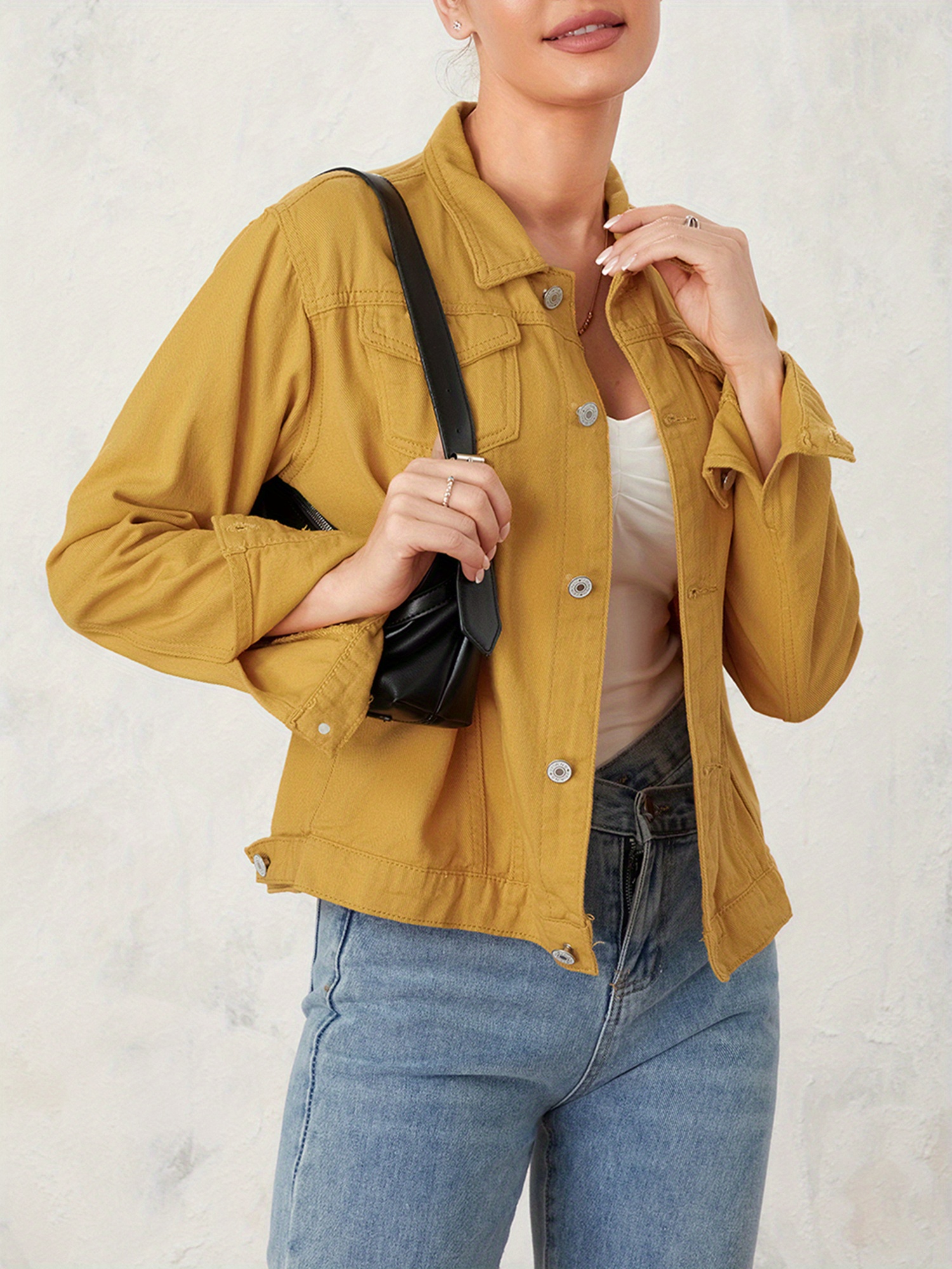 plus size women' color denim jacket casual long - Temu