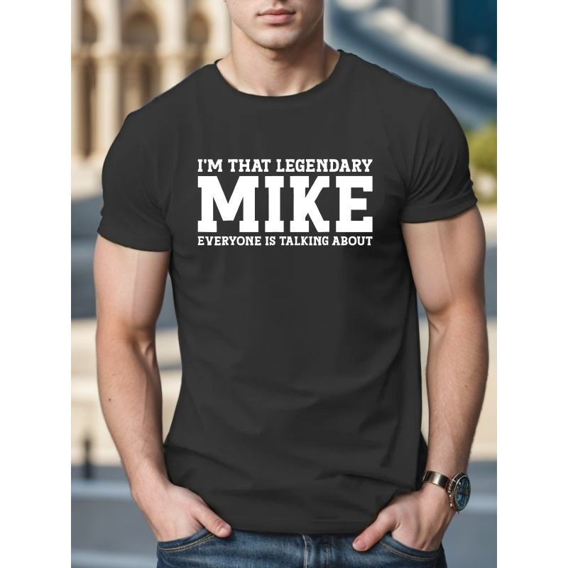 

Mike Letter Print T-shirt, Casual Comfy Breathable Slightly Stretch Crew Neck Tee, Men's Clothing For Summer Outdoor