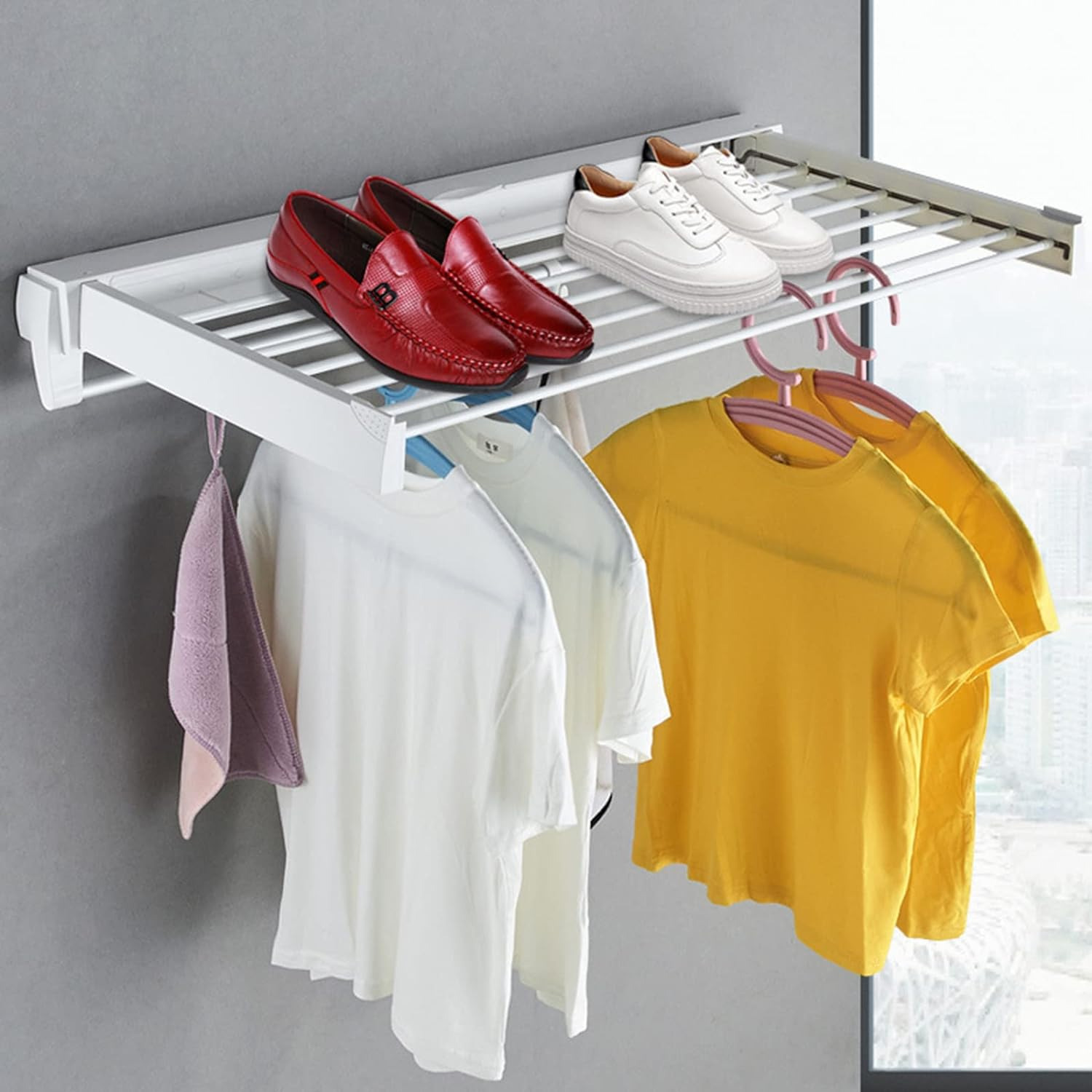 

Clothes Drying Racks, Wall-mounted Retractable Clothes Hanger For Laundry Dryer Room, Rod Laundry Clothes Storage Drying Rack Folding Retractable Dryer Hanger White