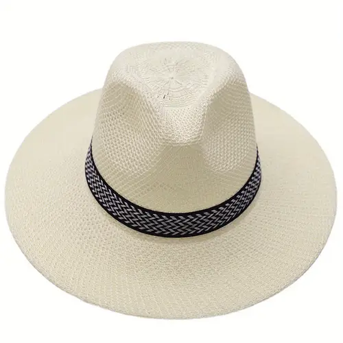 mens foldable summer straw hats wide brim fedora sun hats beige beach caps solid color hats for travel party