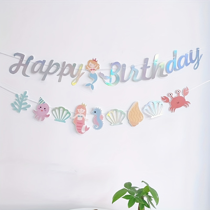 

2-pack Mermaid Theme Happy Birthday Banners - Paper Garland Decorations, No Electricity Required, General Use For Party And Home Decor