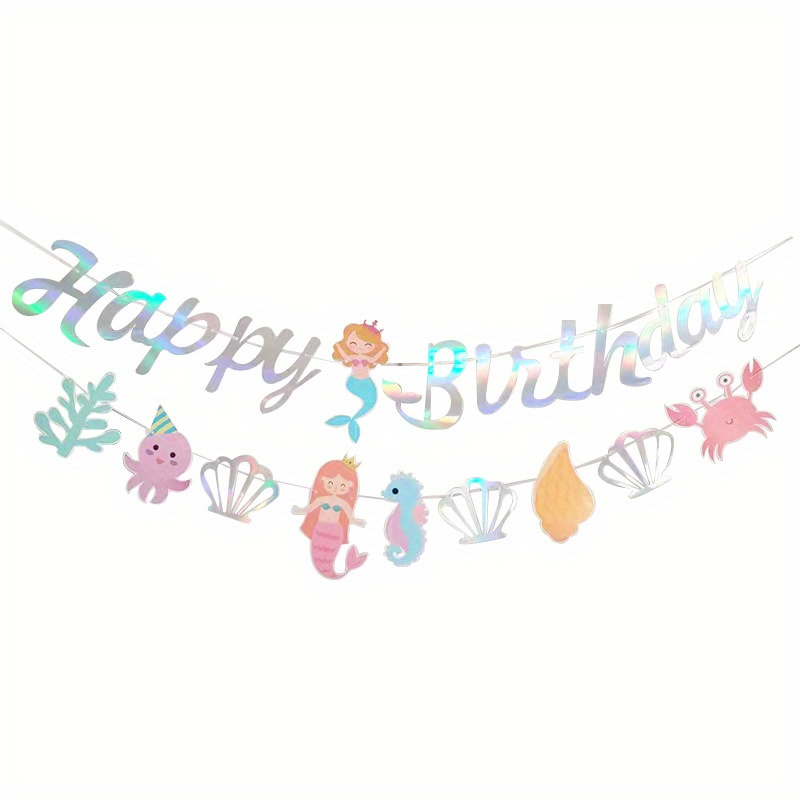 Image of Set Of 2, Mermaid-themed Birthday Banner - Adorable Paper Decoration For Parties And For Home Decor