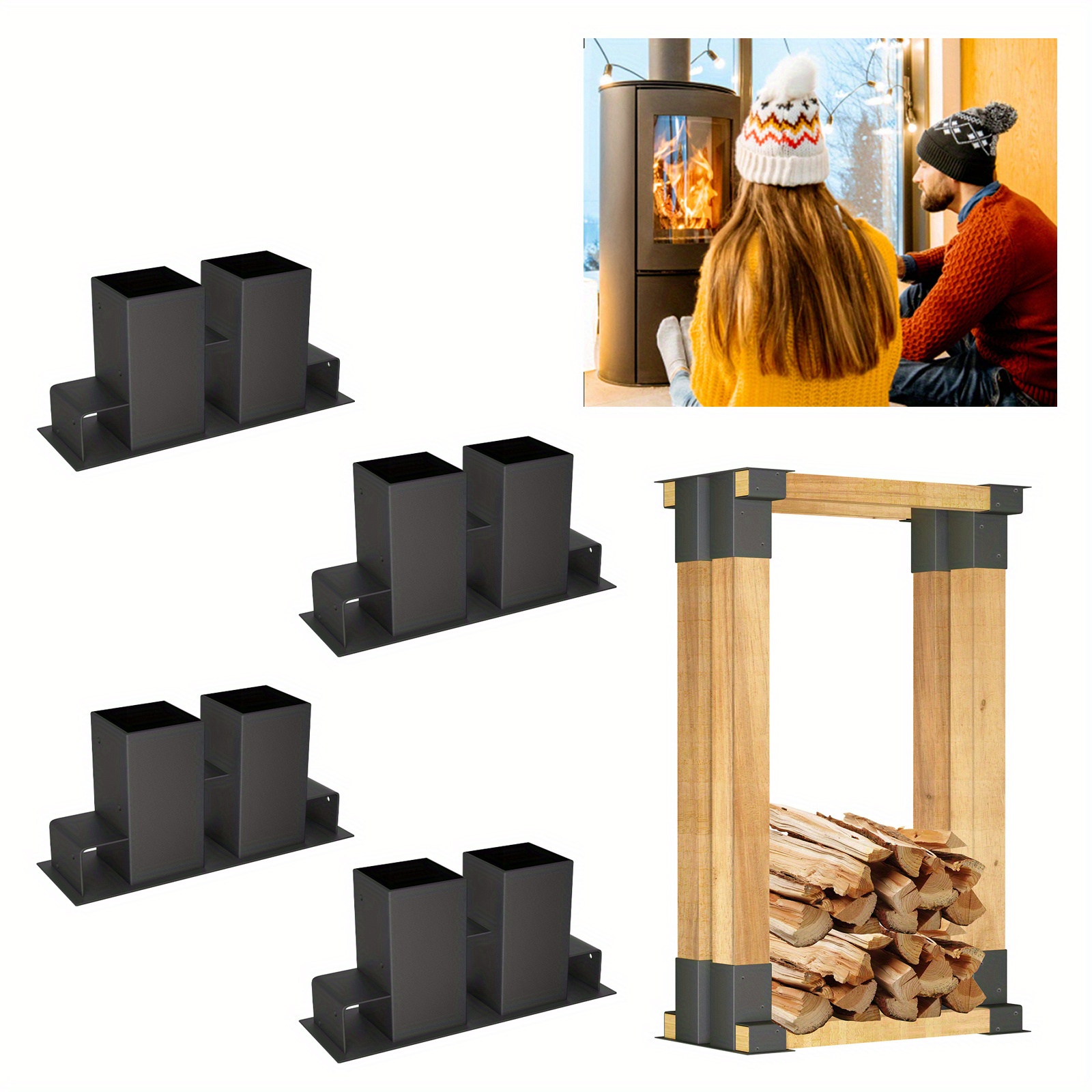 

Aufun Lot de 4 supports de rangement en bois pour bûches de cheminée, support de rangement robuste en bois pour bois de chauffage, bois de chauffage galvanisé (lot de 4, noir)