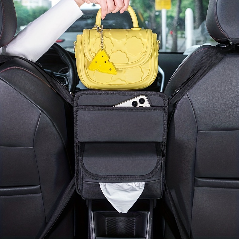 

Premium Pu Leather Car Organizer System - Front Hanging Bag With Multiple Pockets, Rear Seat Back Storage Box, Armrest Net, Cup Holder, Tissue Box, And Garbage Bin For A Clutter-, Yellow, Car Storage