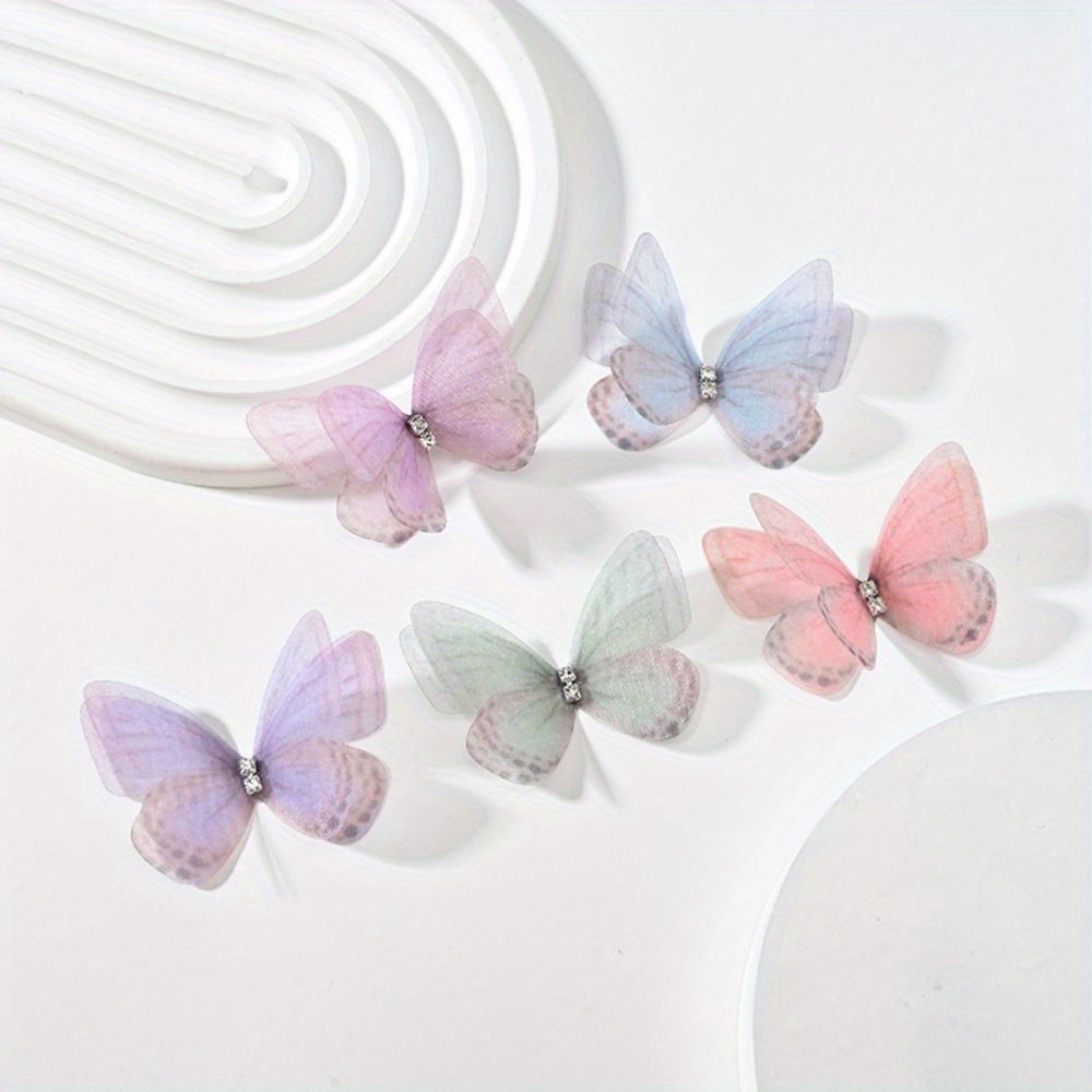 

20pcs Cute Pvc Butterfly Hair Clips Set, 3d Gauze Bow Tie Shape With Rhinestone, Handmade Mesh Butterfly Patches, Hairpin Simulation Jewelry For Teens And Adults