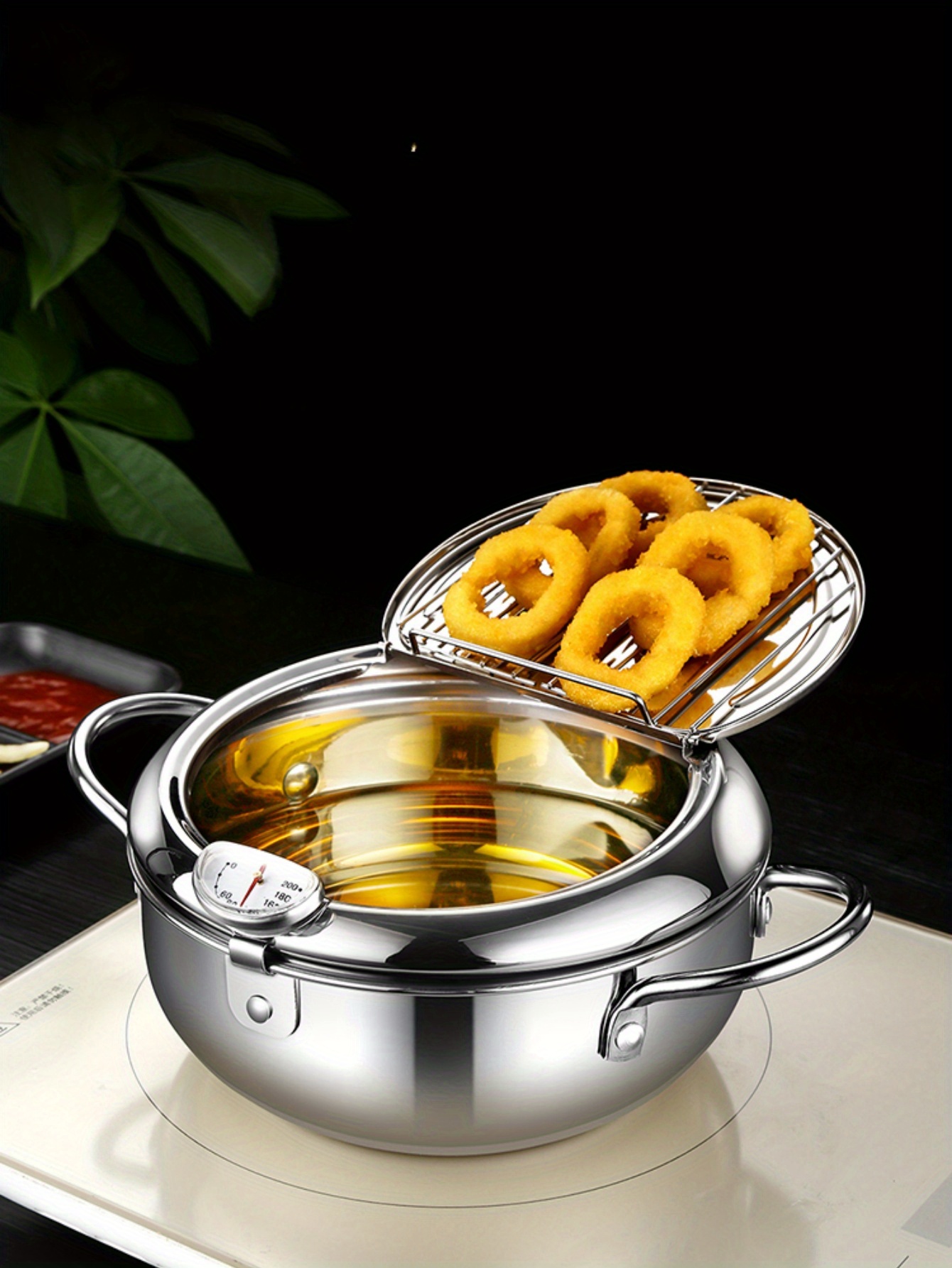 1pc stainless steel deep fryer japanese   style mini oil saving pot with temperature control for home and restaurant use details 2