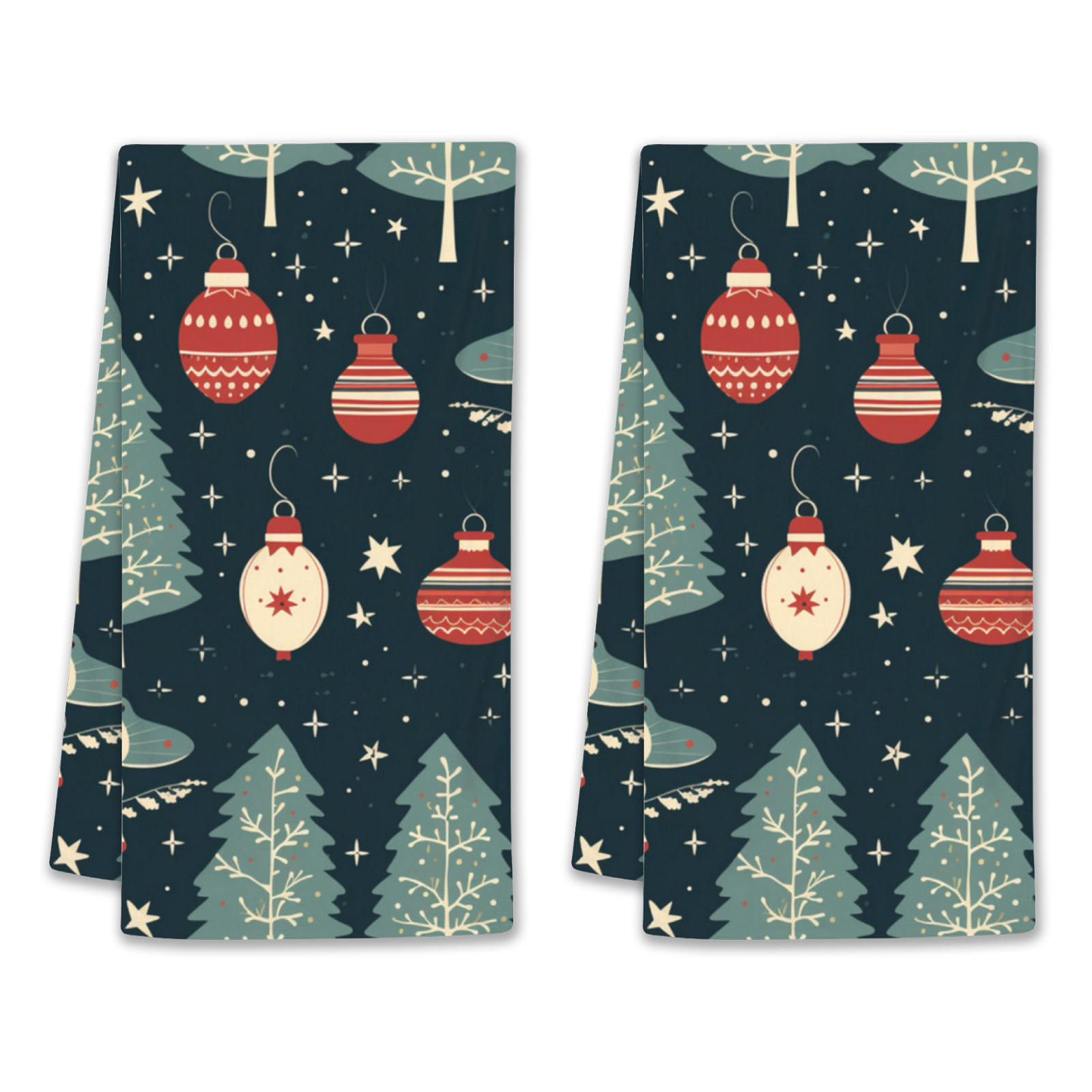 

Super Soft Terry Non-fading Kitchen Towels: Christmas Tree And Balls , 100% Cotton, Fiber, 18x26 Inch, Hand Wash Only