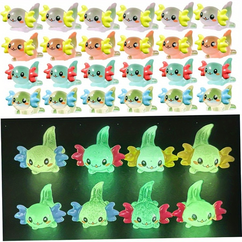 TEMU 20 Pieces Mixed Color Pack Mini Resin -the-dark Axolotl -the-dark Mini Resin Animals Suitable For Landscape Aquarium Potted Toy House Decoration