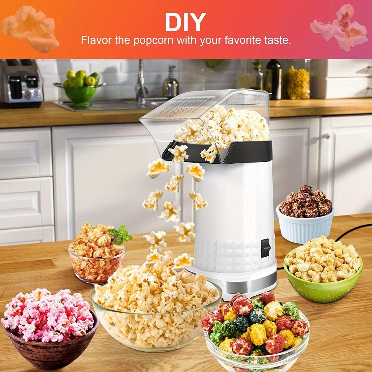 

4.5 Quart High-quality Hot Air Popcorn Maker - , Oil-free, 1200w With Butter Melter, Bpa-free, Home & Parties - Includes Measuring Cup, Easy To Clean, Popcorn Machine, Kitchekshop