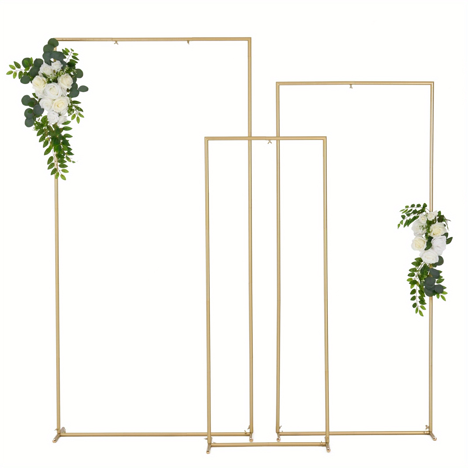 

Set Of 3 Square Wedding Arch Backdrop Stand, Balloon Arch Stand, Metal Arch Backdrop For Birthday Party Wedding Ceremony Graduation Anniversary Gold (6.6ft, 5.9ft, 4.9ft)