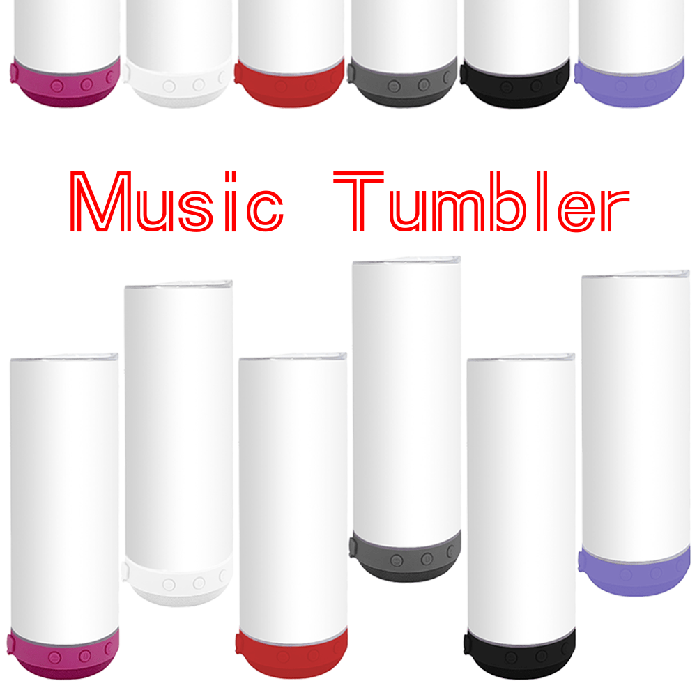 

12pcs 20oz Speakers In 6 Colors Sublimated Tumblers Double-wall 304 Stainless Steel Straight Cup, Portable Speaker Music Cup With Lid Suitable For Hotel Restaurant Music Bar