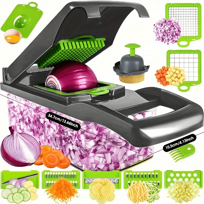 

16pcs/ Set, Upgraded , Multifunctional , Grater, , Container, Onion Multiple Interchangeable Blades, , , Gadgets